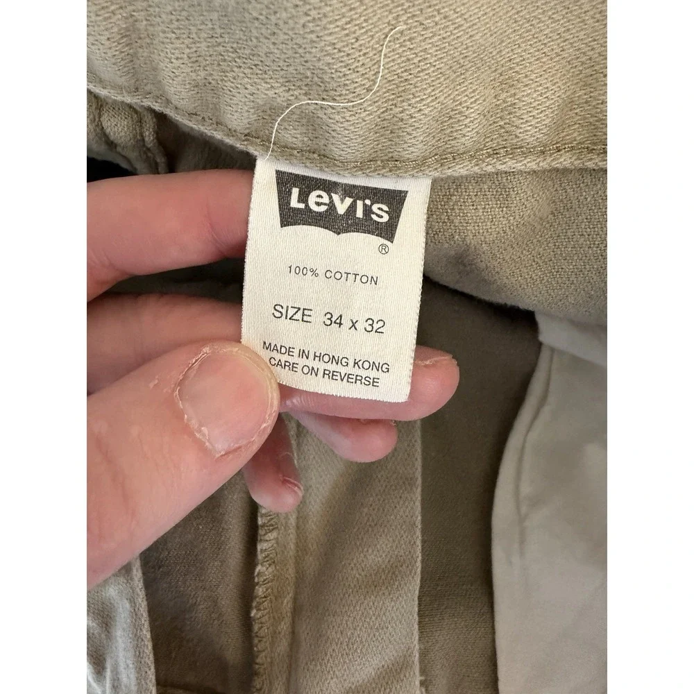 Vintage 90s Levis L2 Pants Mens 34x32 Beige Cargo Baggy Skater Workwear Cotton‎